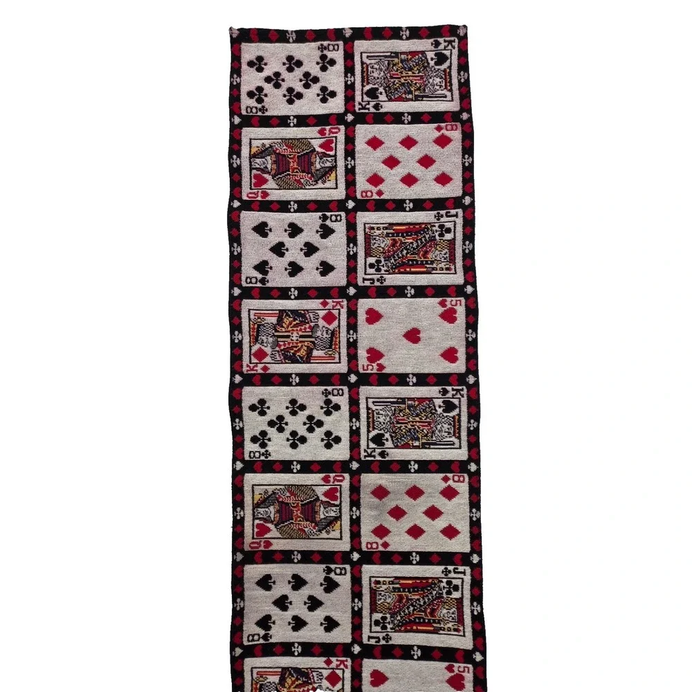 Vintage Woven Tapestry Table Runner Playing Cards Poker Night Decor 73x12.5